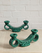 Load image into Gallery viewer, A Pair of Vallauris Ceramic Candlesticks In Jade Green
