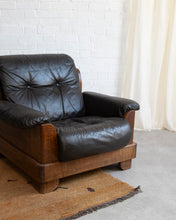 Load image into Gallery viewer, Brutalist Oak and Leather Armchair