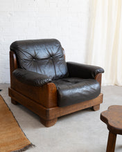 Load image into Gallery viewer, Brutalist Oak and Leather Armchair