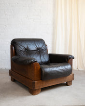 Load image into Gallery viewer, Brutalist Oak and Leather Armchair