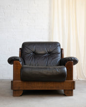 Load image into Gallery viewer, Brutalist Oak and Leather Armchair