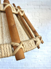Load image into Gallery viewer, Scandinavian vintage rope and wood hanging lamp by Temde, 1960
