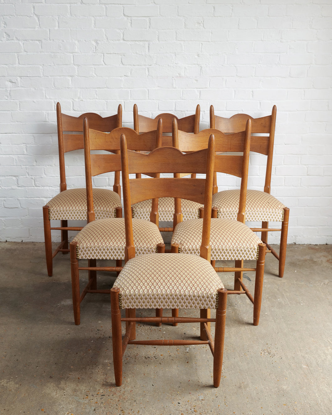 Set Of Six Mid Century Oak Dining Chairs