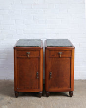 Load image into Gallery viewer, Art Deco Walnut Veneer Marble Top Bedsides