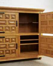 Load image into Gallery viewer, Large Brutalist Spanish Double Fronted Cabinet In Oak