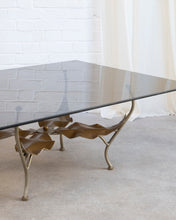Load image into Gallery viewer, French Smoked Glass and Metal Leaf Coffee Table