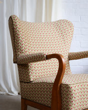 Load image into Gallery viewer, Walnut Wingback Armchair With Floral Upholstery