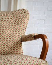 Load image into Gallery viewer, Walnut Wingback Armchair With Floral Upholstery