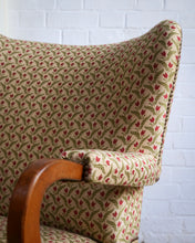 Load image into Gallery viewer, Walnut Wingback Armchair With Floral Upholstery