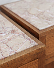 Load image into Gallery viewer, A Pair Of Pink Marble Top Bedside Tables