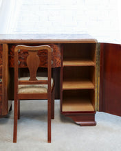 Load image into Gallery viewer, Burl Walnut Art Deco Desk With Pink Marble Top And Matching Chair