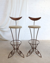 Load image into Gallery viewer, Pair Of Sculptural Wrought Iron Bar Stools By Pescatore