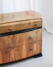 Load image into Gallery viewer, Honey Walnut Veneer Bow Fronted Chest Of Drawers