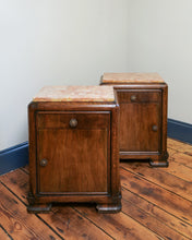 Load image into Gallery viewer, Wooden Art Deco Marble Topped Bedside Tables