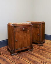 Load image into Gallery viewer, Wooden Art Deco Marble Topped Bedside Tables