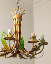 Load image into Gallery viewer, Large French Faux Bamboo 8 Light Tôleware Chandelier.