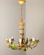 Load image into Gallery viewer, Large French Faux Bamboo 8 Light Tôleware Chandelier.