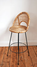 Load image into Gallery viewer, Mid Century Wicker And Bamboo Bar Stool