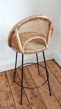Load image into Gallery viewer, Mid Century Wicker And Bamboo Bar Stool