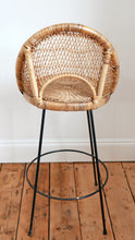 Load image into Gallery viewer, Mid Century Wicker And Bamboo Bar Stool