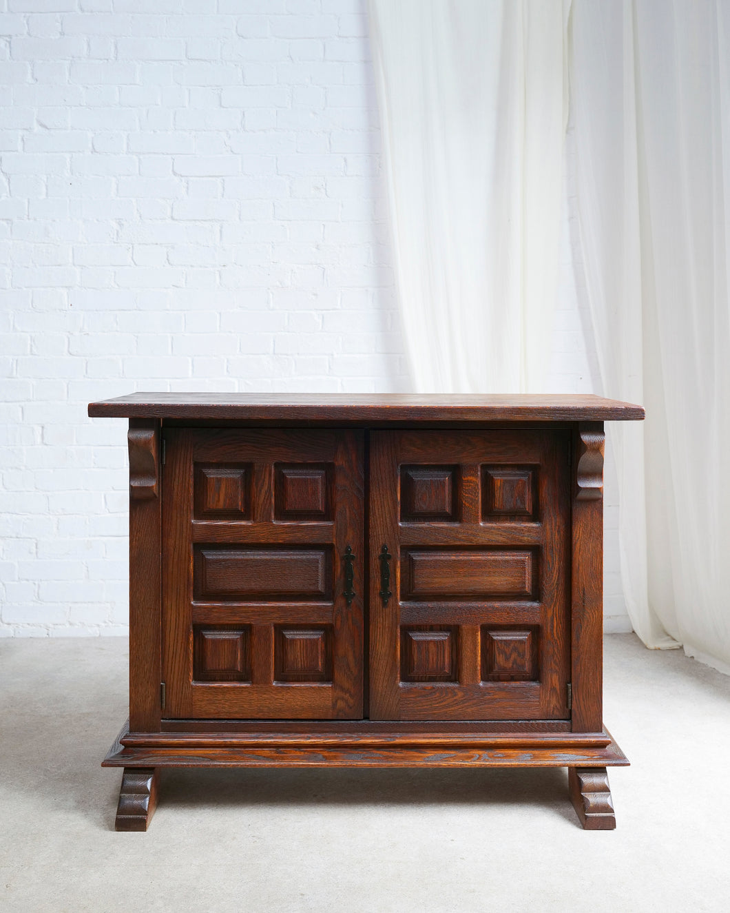Solid Oak Brutalist Spanish Cabinet