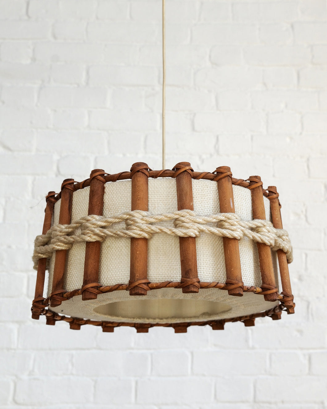 French Bamboo Rope And Burlap Hanging Pendant