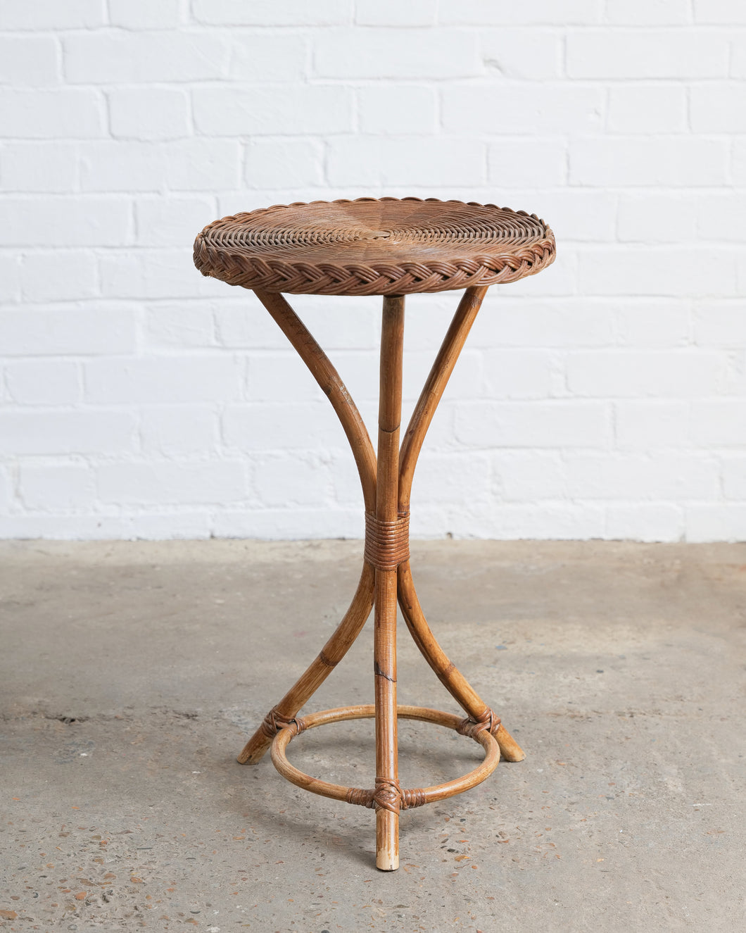French Bamboo and Rattan Side Table