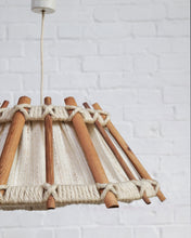 Load image into Gallery viewer, Scandinavian vintage rope and wood hanging lamp by Temde, 1960
