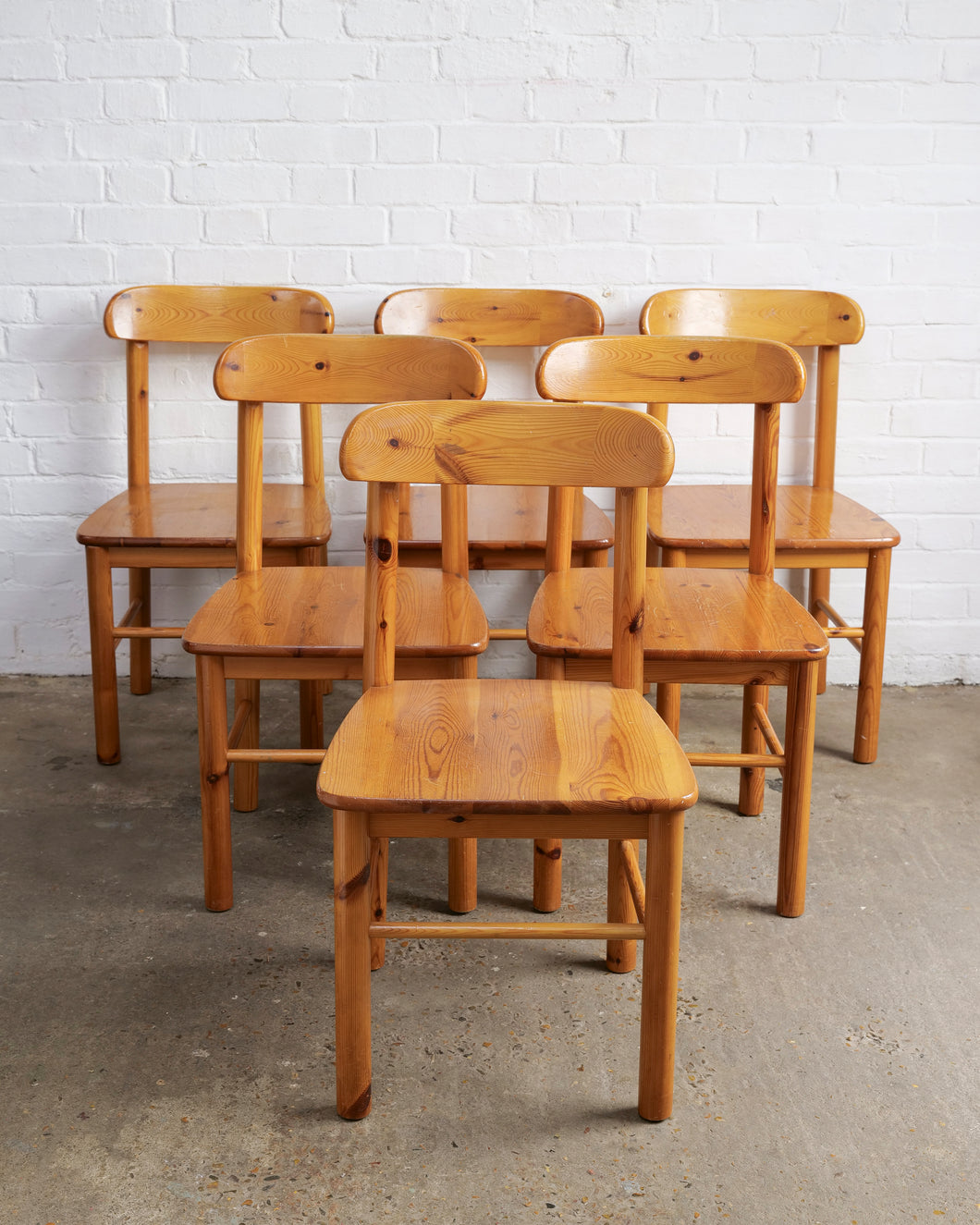 Set Of 6 Pine Chairs Attributed To Rainer Daumiller