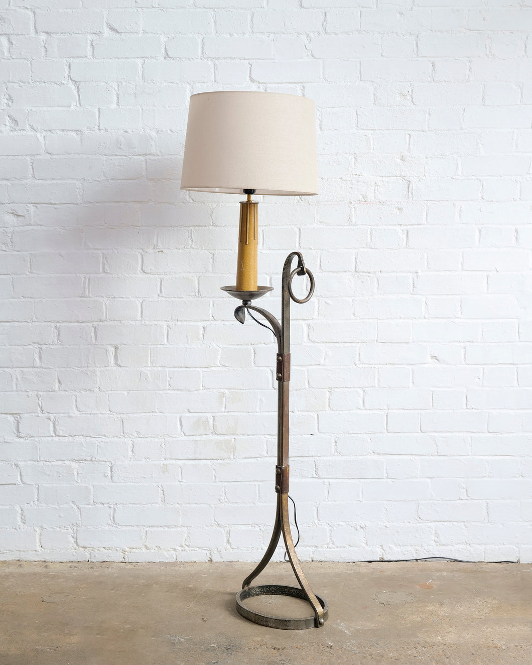 Leather and Wrought-iron Floor Lamp by Jean-Pierre RYCKAERT