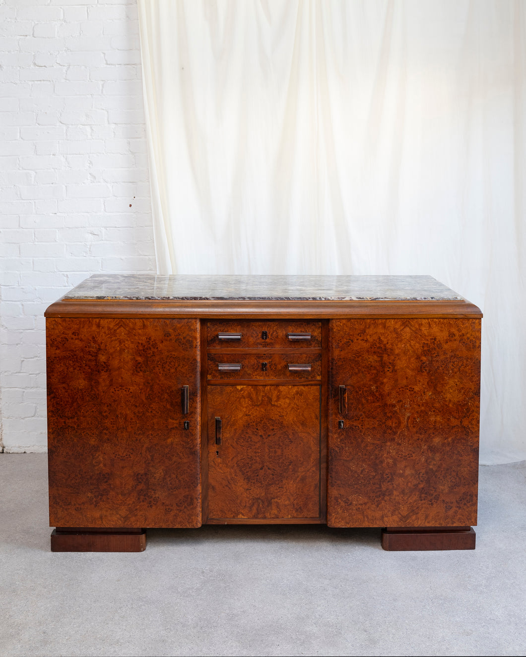 art deco walnut marble top sideboard 