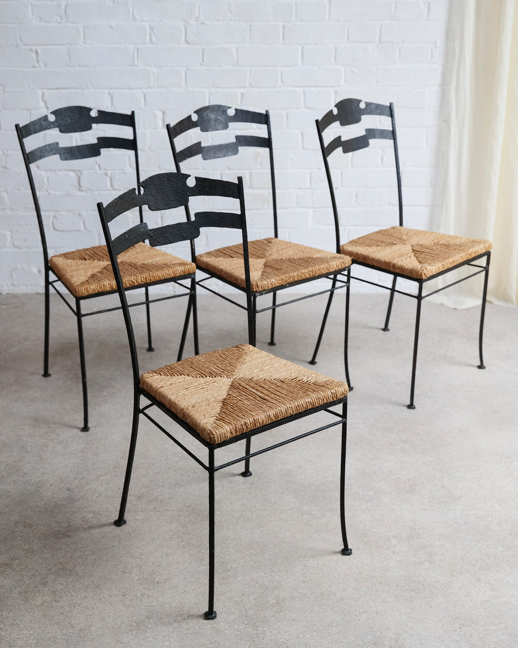 Metal Frame Razor Back Chairs With Rush Seats