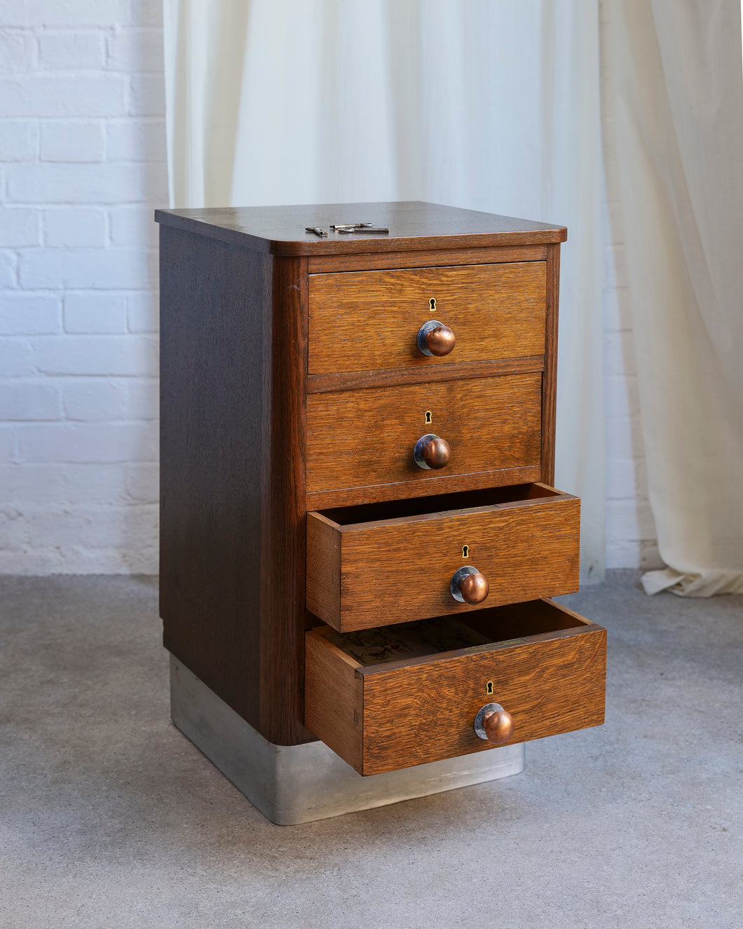 Solid Oak With Metal Trim Chest Of Drawers