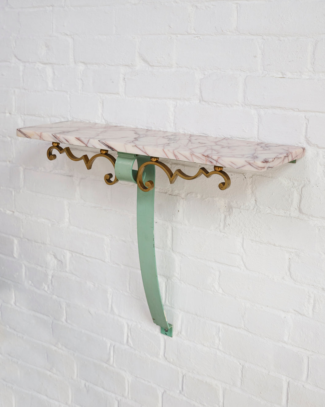 Pink Marble And Brass Deco Hall Table / Shelf