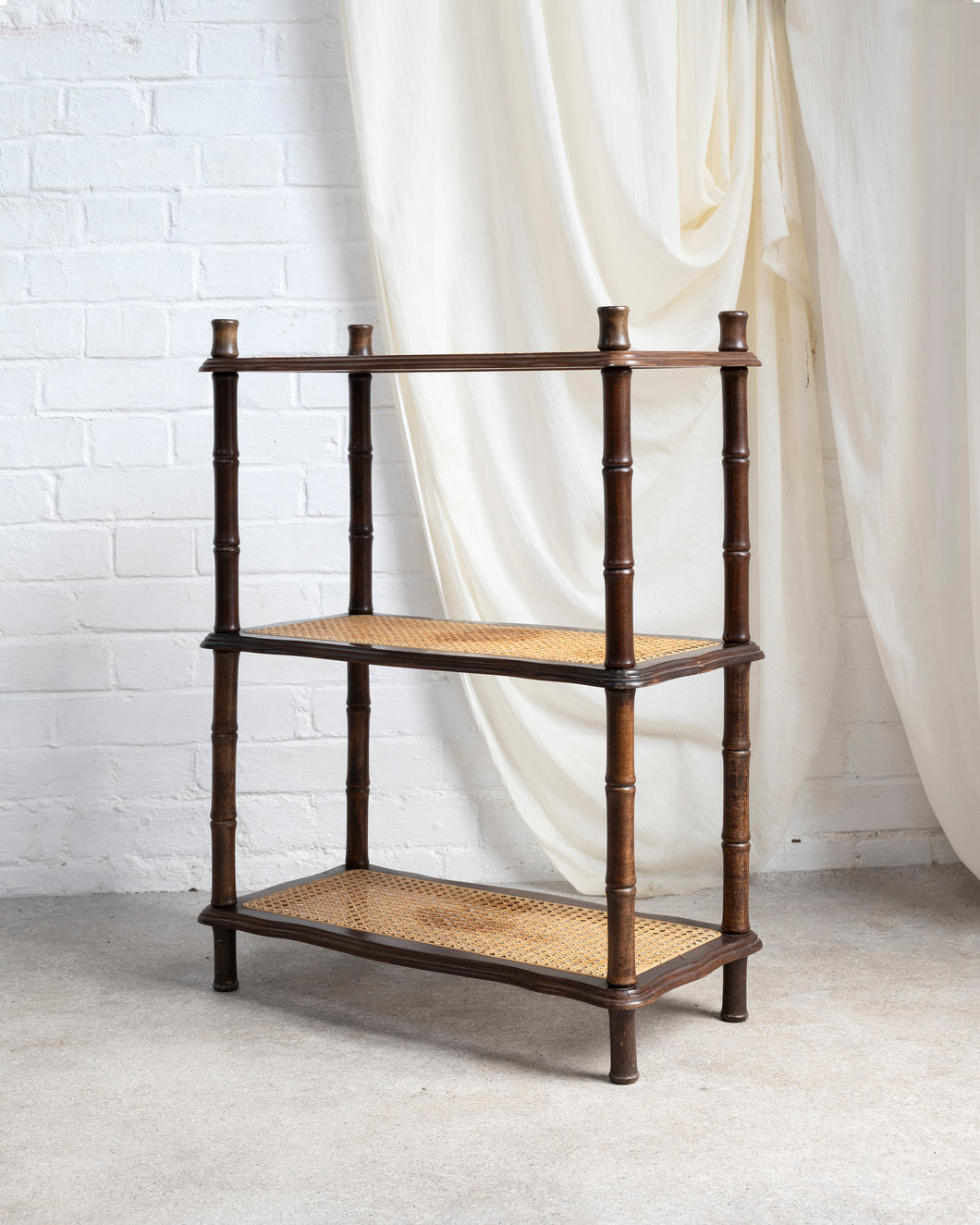 Wooden Faux Bamboo and Cane Shelves