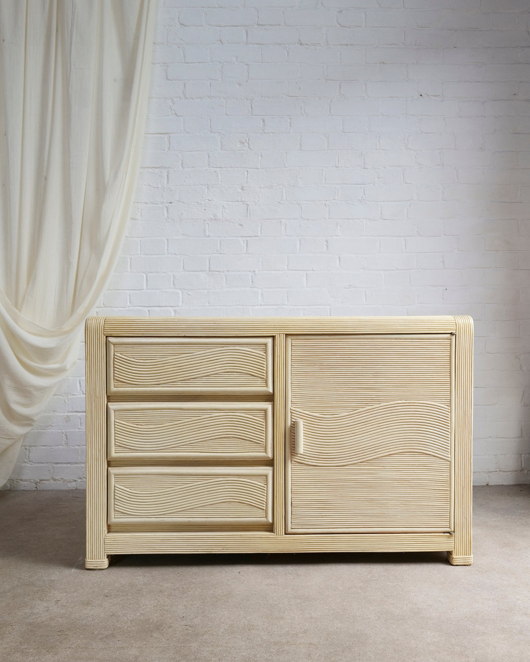 ON HOLD - 1970's Cream Pencil Reed Cabinet