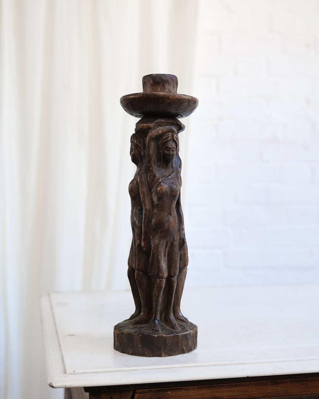 Hand Carved Wooden Candle Holder