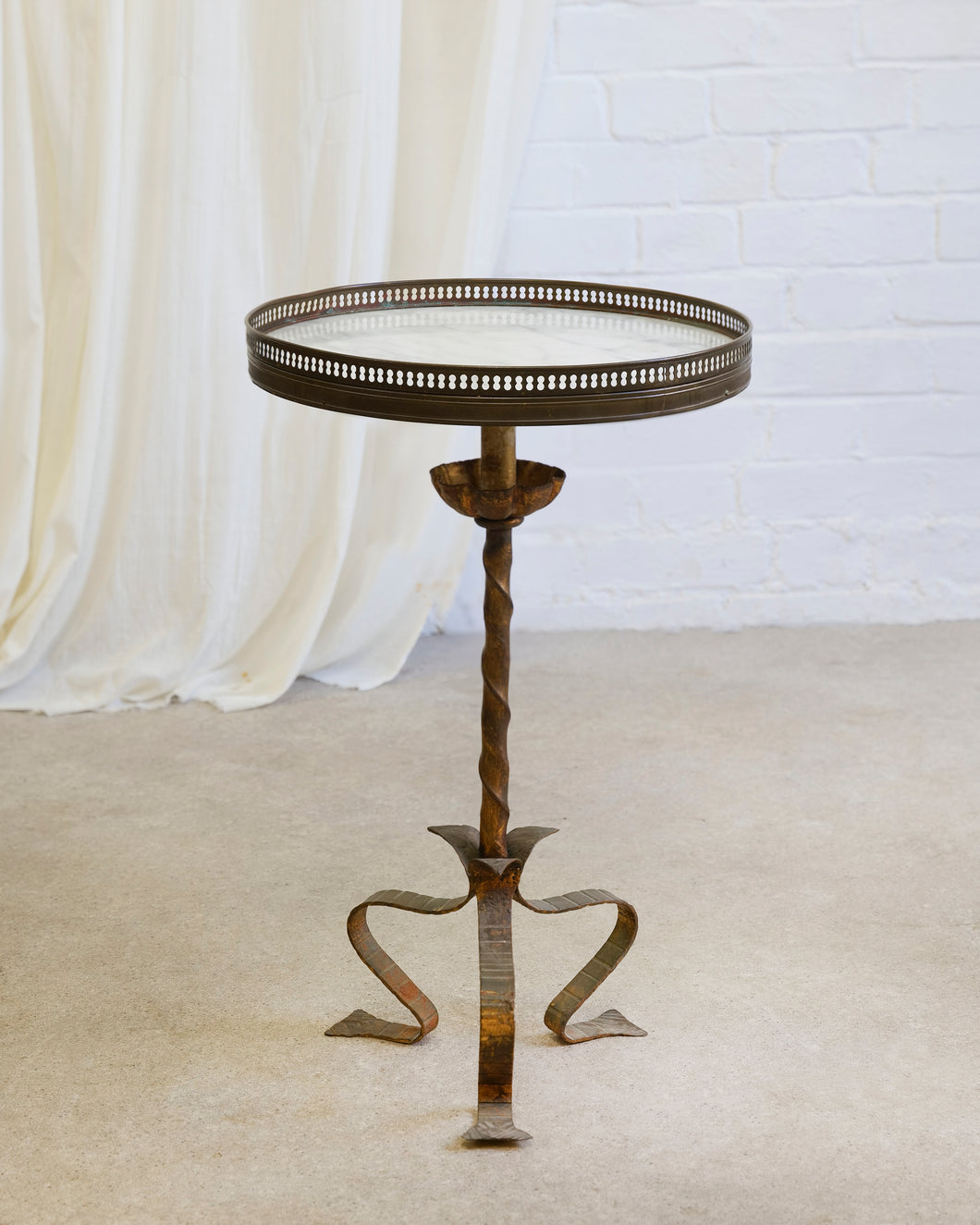 Gilt Metal Martini Table With Marble Top