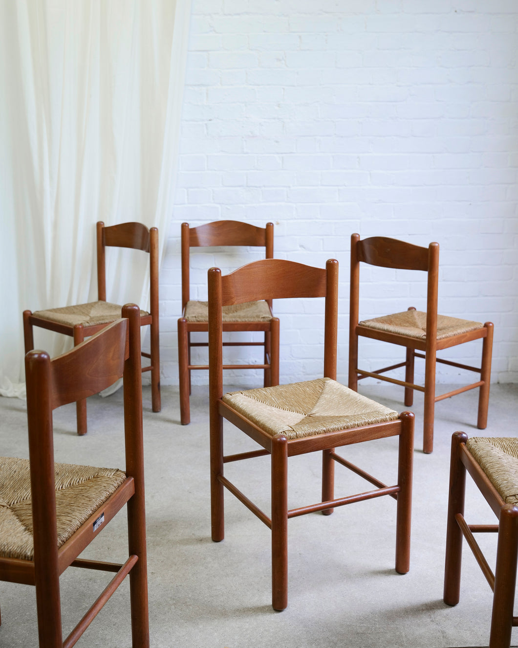 A Set Of 6 Rush Seat Dining Chairs