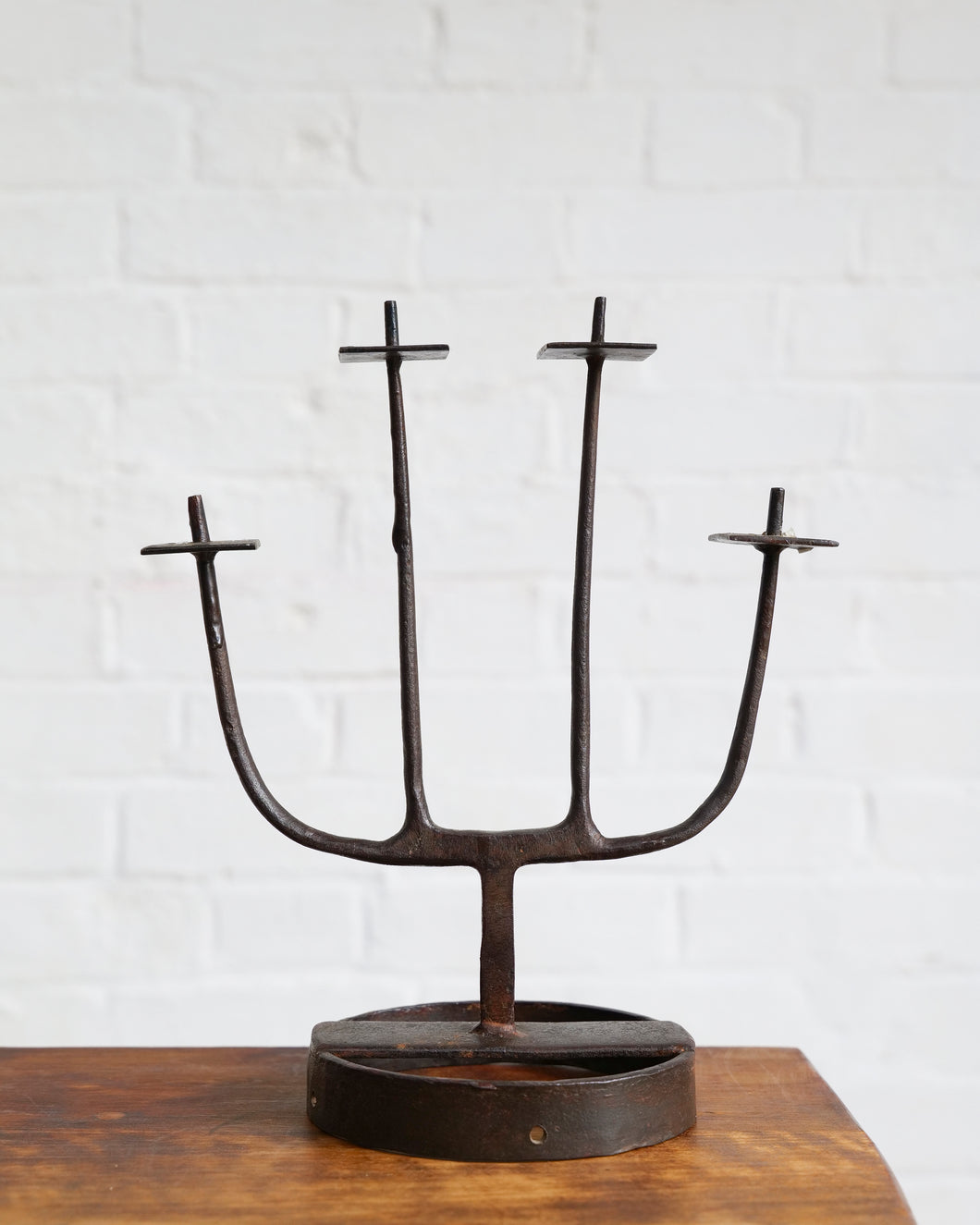 Brutalist Wrought Iron Candle Holder