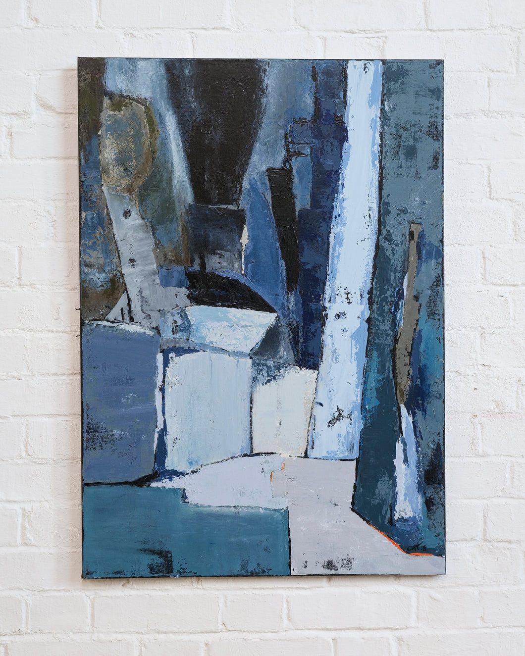 French Abstract in Blues Oil On Canvas