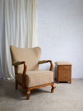 Load image into Gallery viewer, Walnut Wingback Armchair With Floral Upholstery
