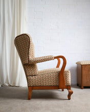 Load image into Gallery viewer, Walnut Wingback Armchair With Floral Upholstery
