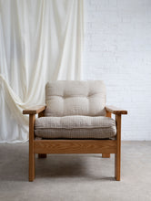 Load image into Gallery viewer, Italian Modern Wood and Checkered Black and White Fabric Armchair
