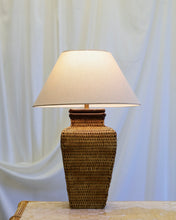 Load image into Gallery viewer, Rattan Basket Lamp With Leather Trim
