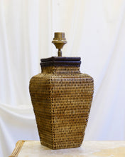 Load image into Gallery viewer, Rattan Basket Lamp With Leather Trim
