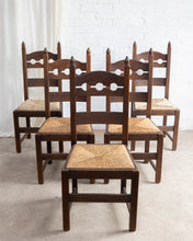 Load image into Gallery viewer, Set Of 5 Brutalist Rush Seat Razor Back Chairs
