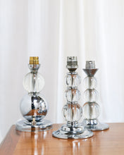 Load image into Gallery viewer, Modernist Chrome &amp; Cristal Lamp Attributed to Jacques Adnet
