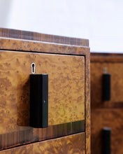 Load image into Gallery viewer, A Pair Of Birdseye Maple Deco Bedside Tables
