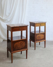 Load image into Gallery viewer, Pair of French Art Nouveau Mahogany &amp; Marble Bedside Tables
